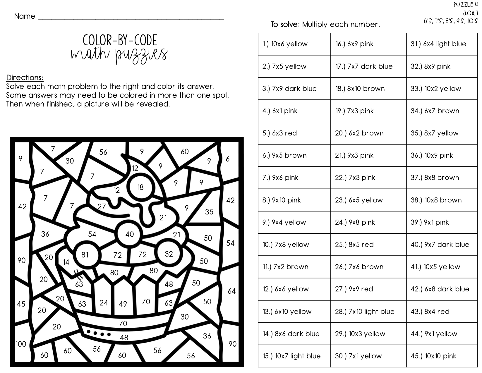 Multiplication Color By Number Multiplication Fact Fluency Activity Classful