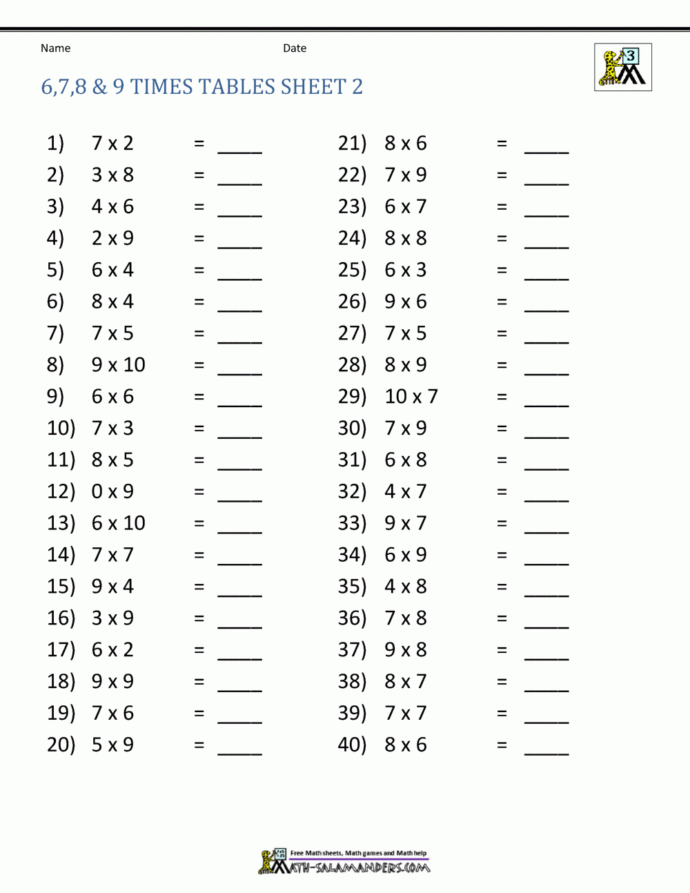 free printable multiplication sheets
