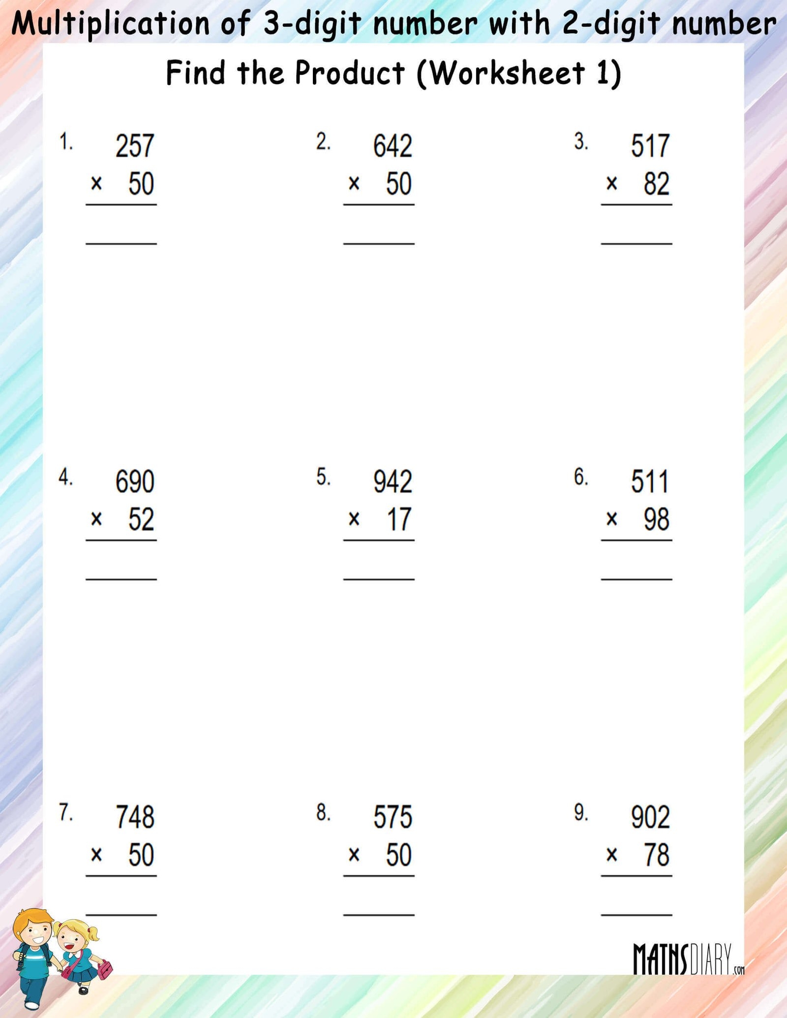 Multiplication Of 3 digit Number With 2 Digit Number Worksheets Math Worksheets MathsDiary