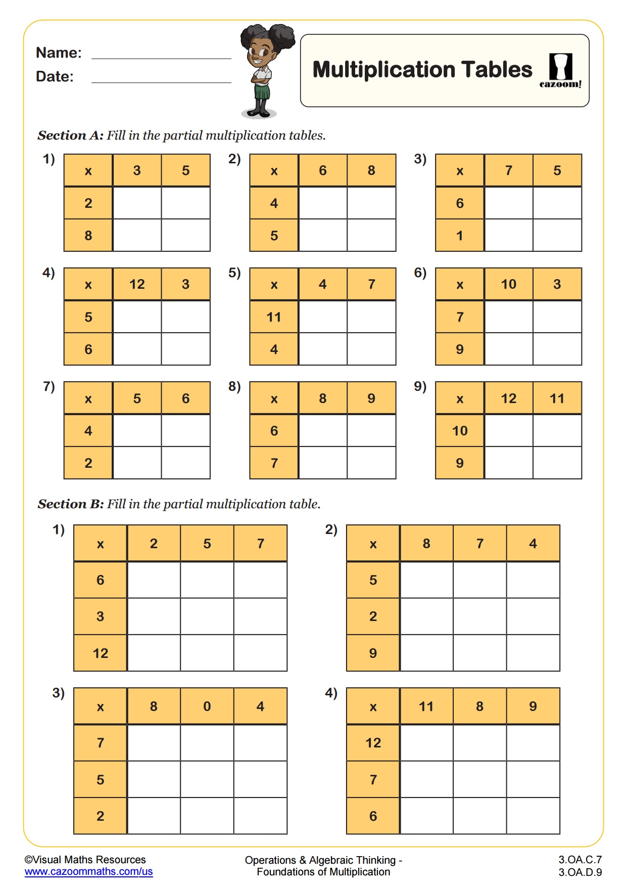 mathematics times tables worksheets