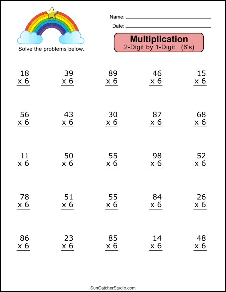 Multiplication Worksheets 2 Digit By 1 Digit Math Drills Free Printables Lettering SVG Files Tools Apps
