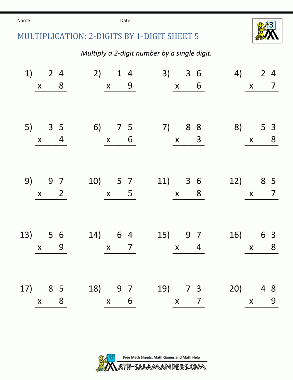 Multiplication Worksheets For 3rd Grade