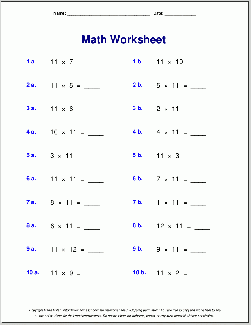 Multiplication Worksheets For Grade 3