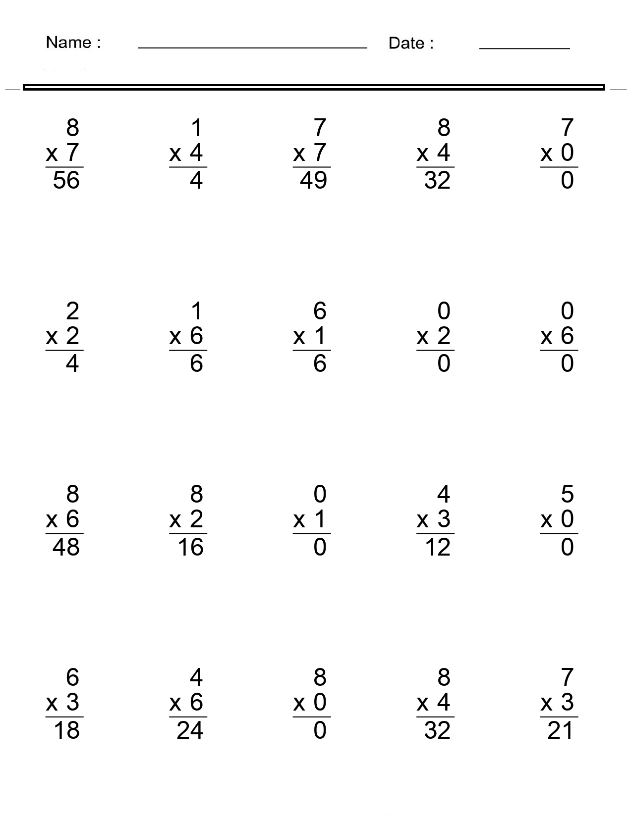 2 digit by one digit multiplication