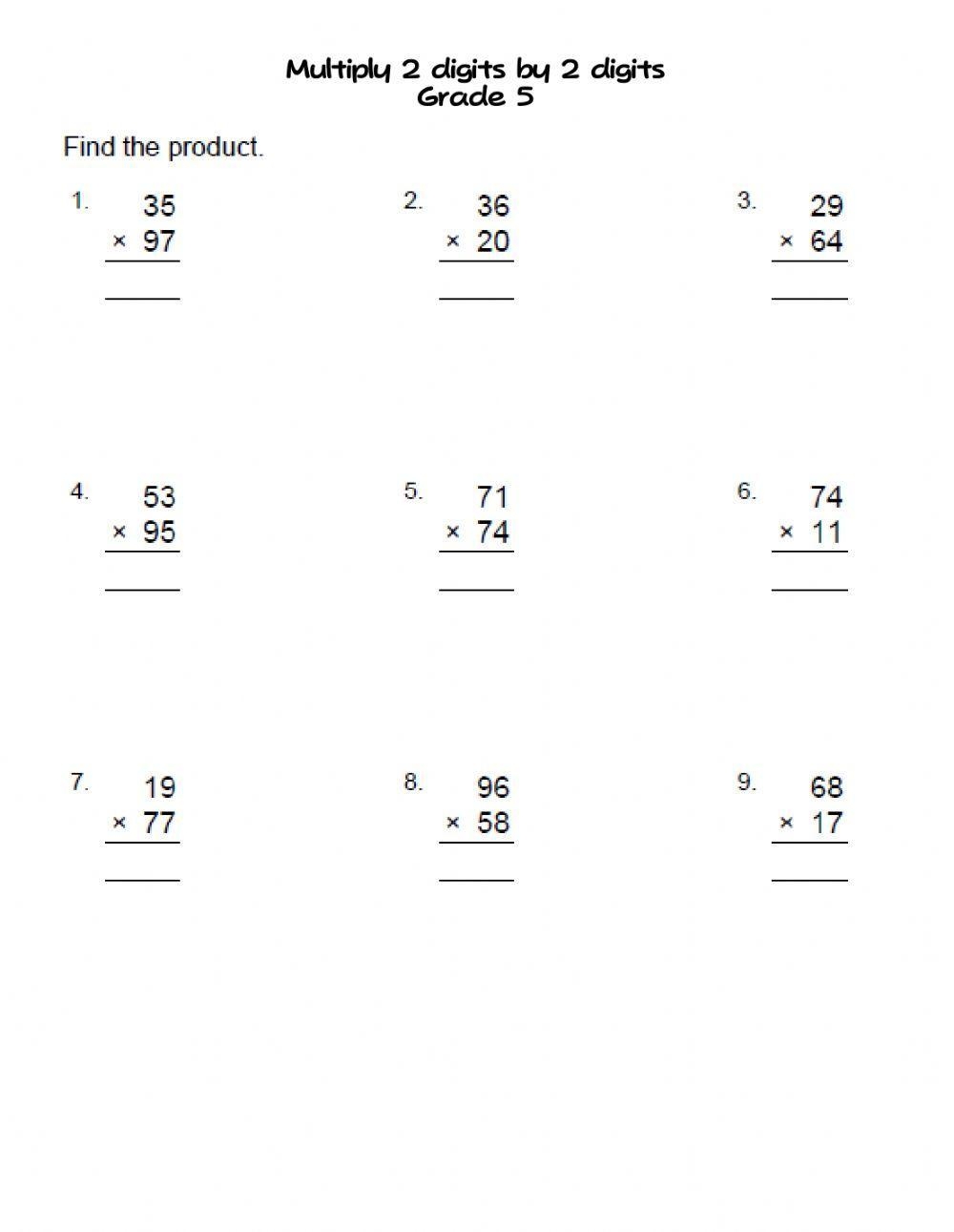 Multiply 2 Digits By 2 Digits Grade 5 Worksheet Worksheets Library