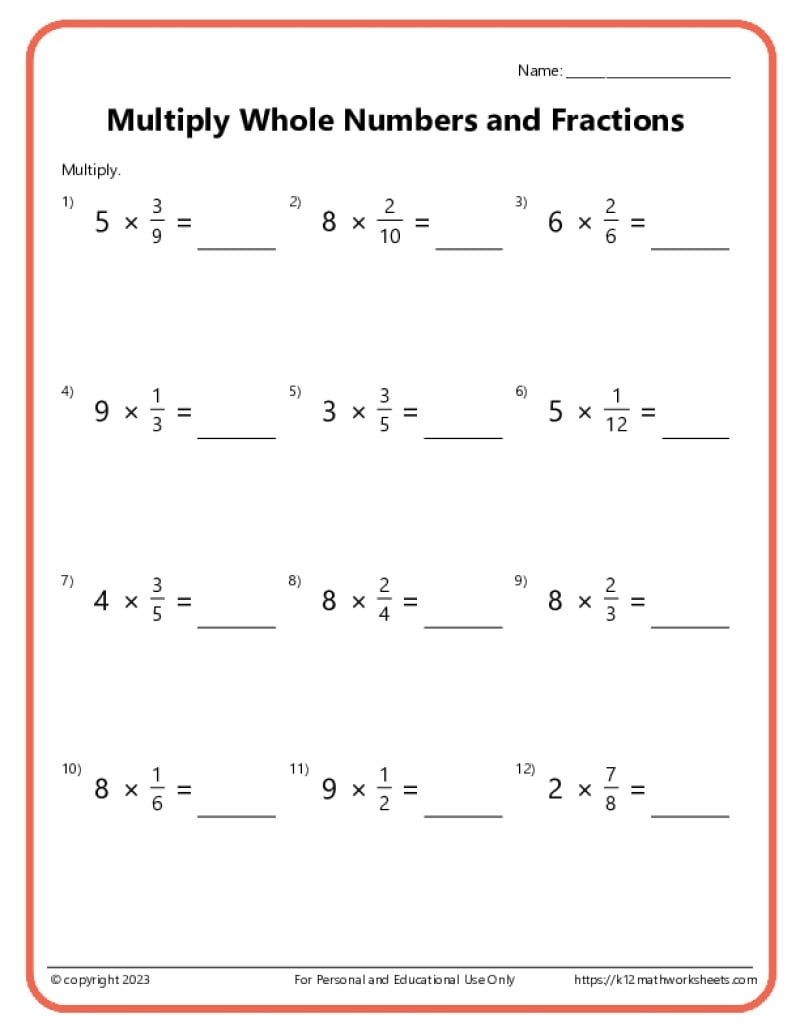 Multiply Fractions With Whole Numbers Multiply Fractions With Whole Numbers