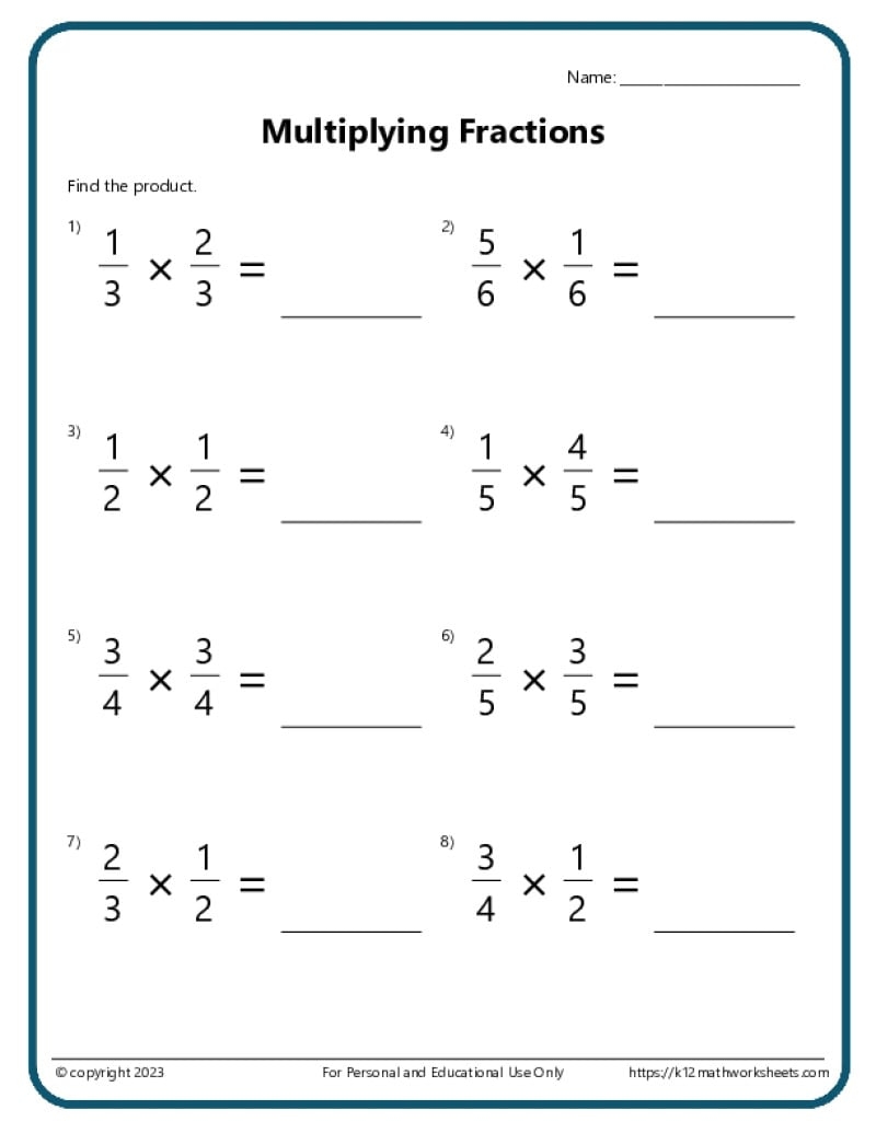 Multiplying Fractions Worksheets Multiplying Fractions Worksheets