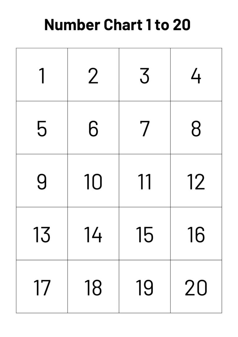 Number Chart 1 20 Teacher Classroom Homeschool Resource digital Download Etsy