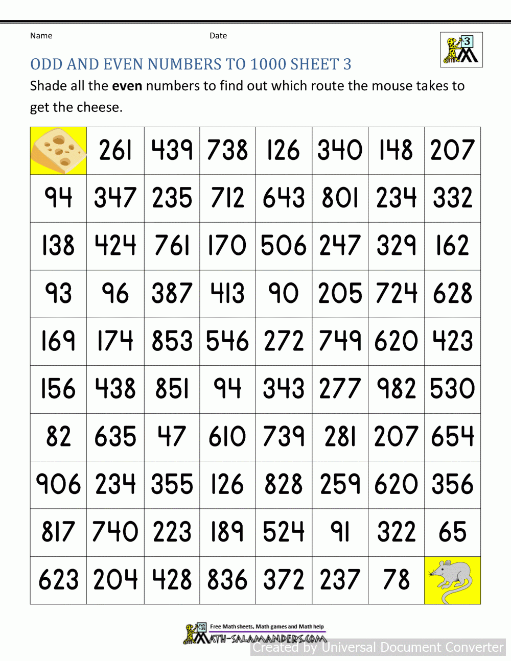 Odd And Even Numbers Worksheet