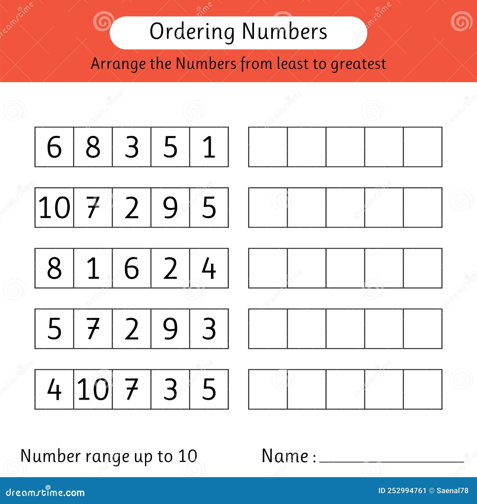 Ordering Numbers Worksheet Arrange The Numbers From Least To Greatest Number Range Up To 10 Stock Vector Illustration Of Count Complete 252994761
