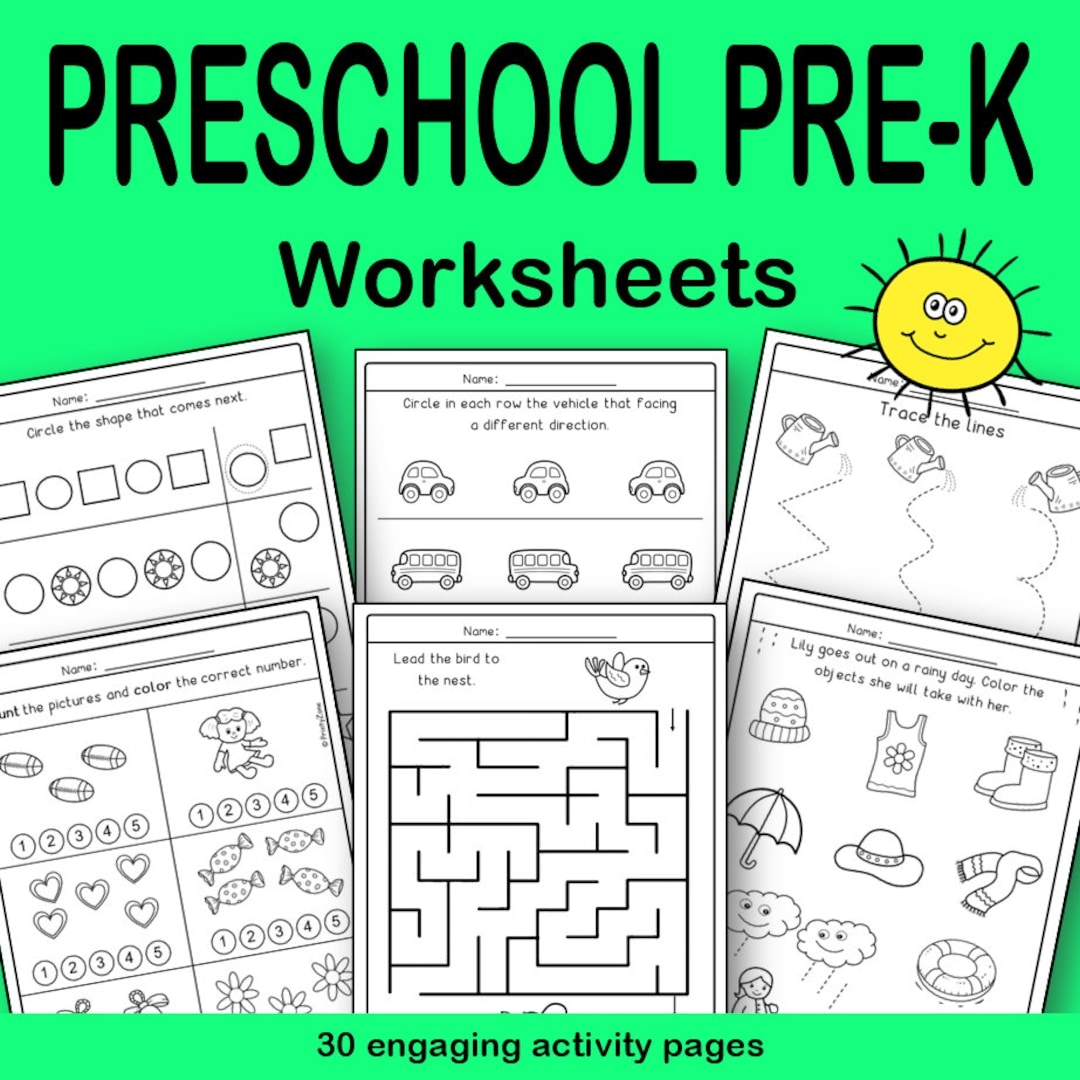 Preschool Pre k Worksheets Kids Learning Packet Printable Worksheet Homeschool Learning Activity Pre k Activity Book Etsy