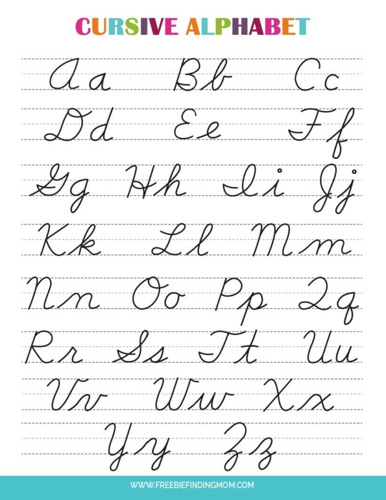Printable Cursive Alphabet Chart PDF Upper And Lowercase Letters 