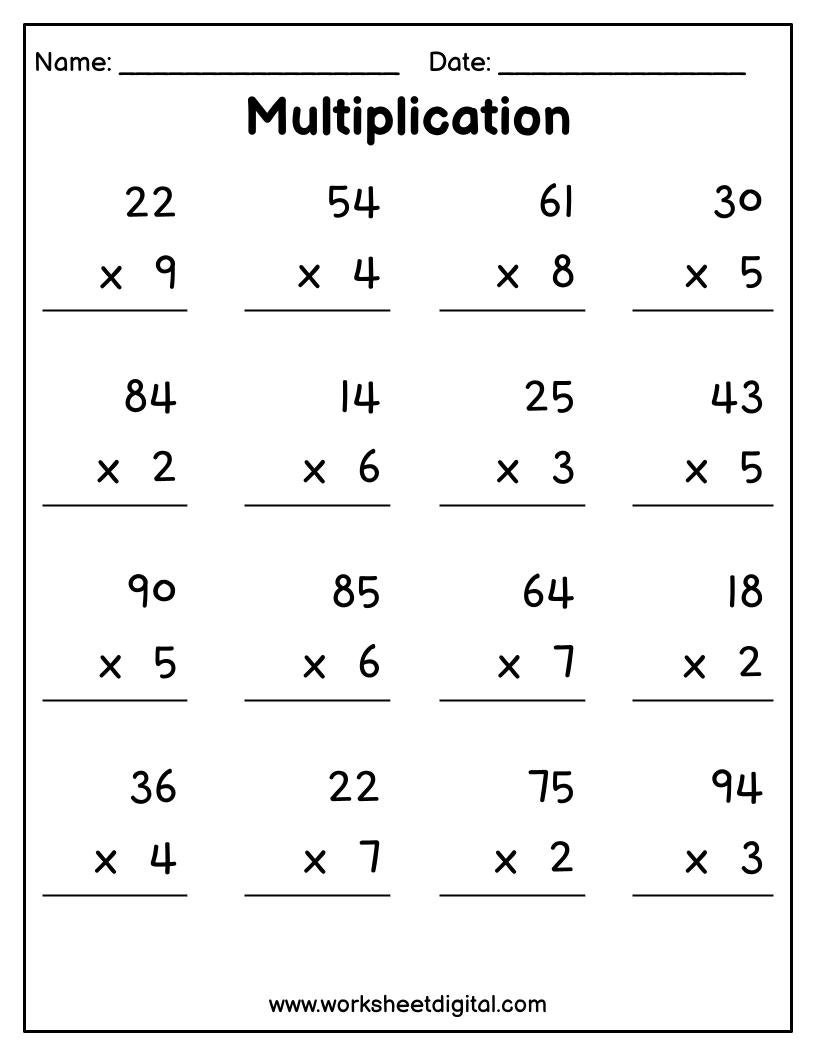 Printable Multiplication Worksheets 2 Digit X 1 Digit PDF Etsy