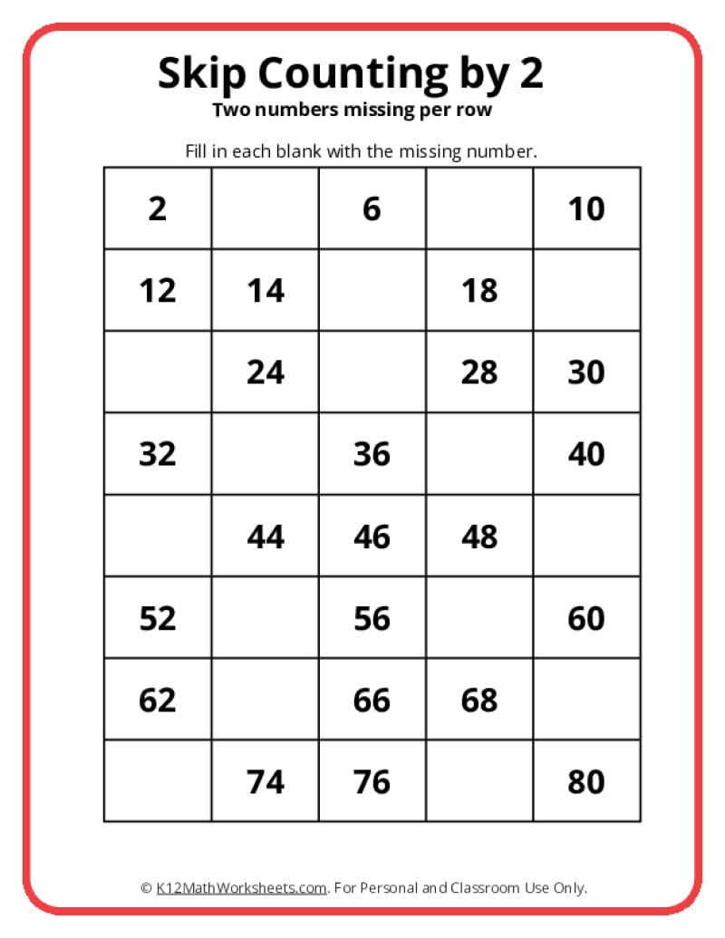 Skip Counting By 2 Worksheets K12 Math Worksheets