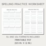 Spelling Handwriting Practice Sheet With Guidelines printable PDF Etsy