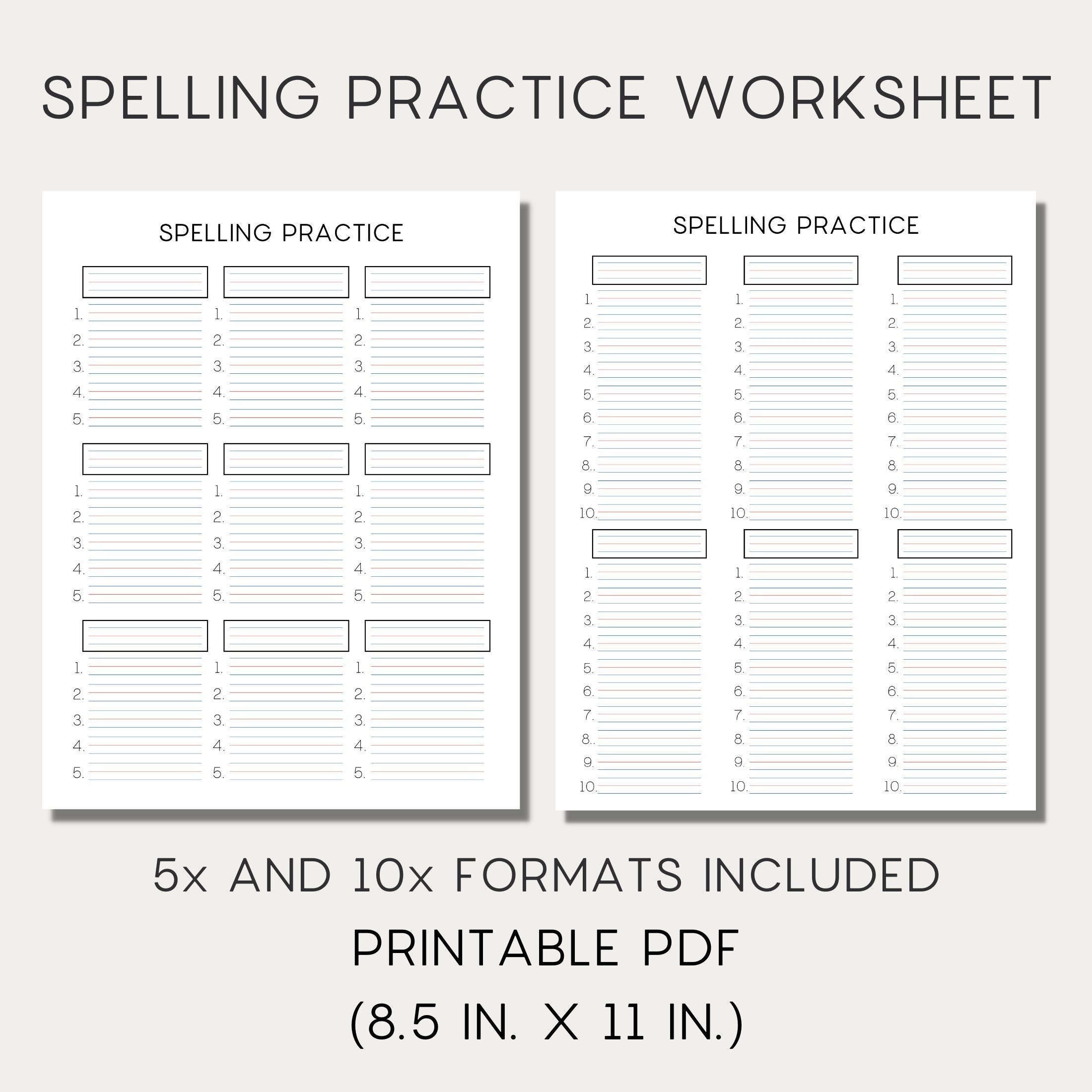 Spelling Handwriting Practice Sheet With Guidelines printable PDF Etsy