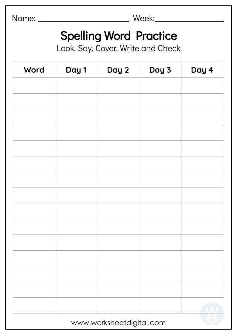 Spelling Word Practice Worksheet Digital Worksheets Library