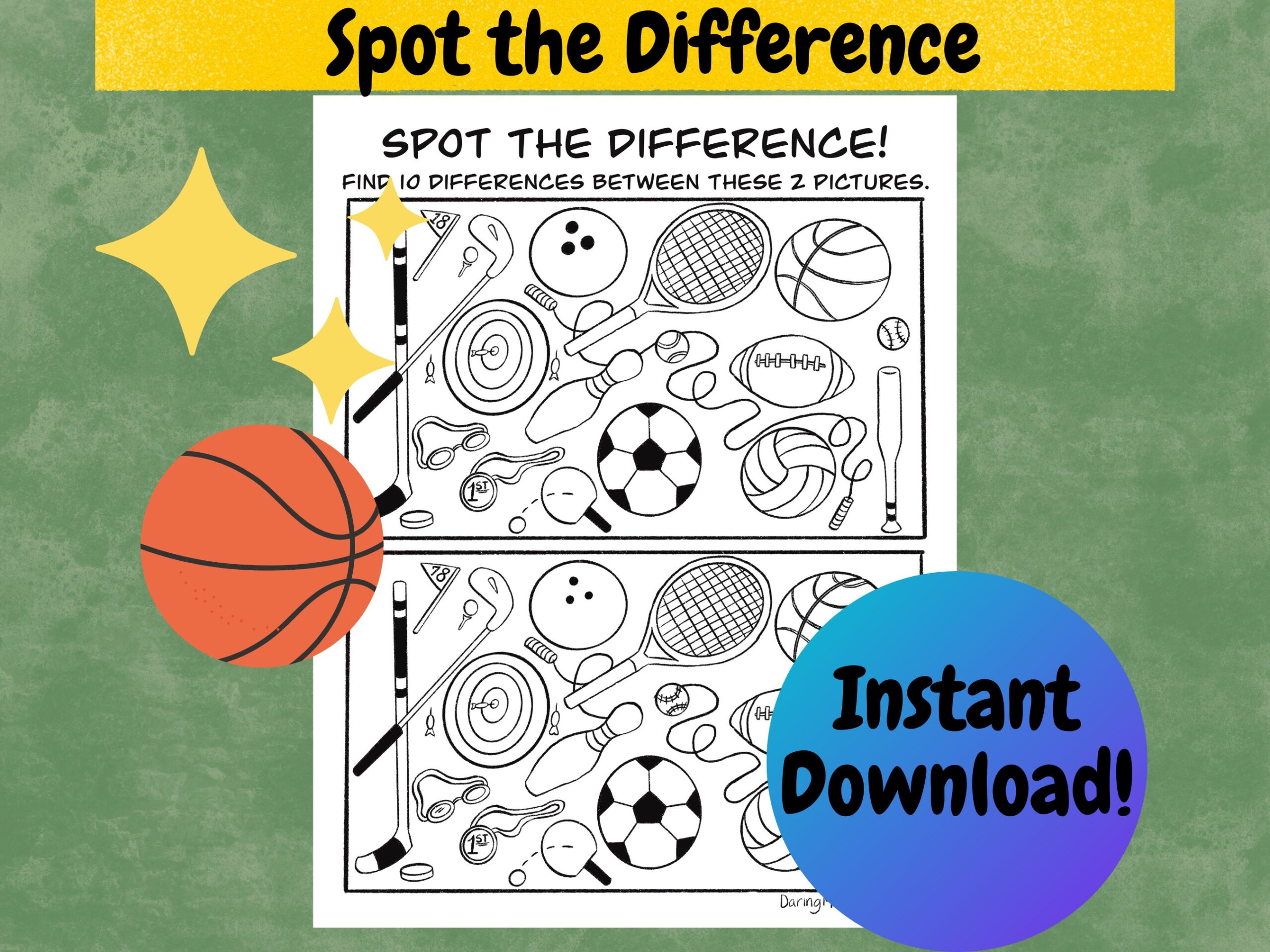 Spot The Difference Sports Coloring Sheet Instant Download Printable Game Sports PDF Kids Activity Sheet Etsy