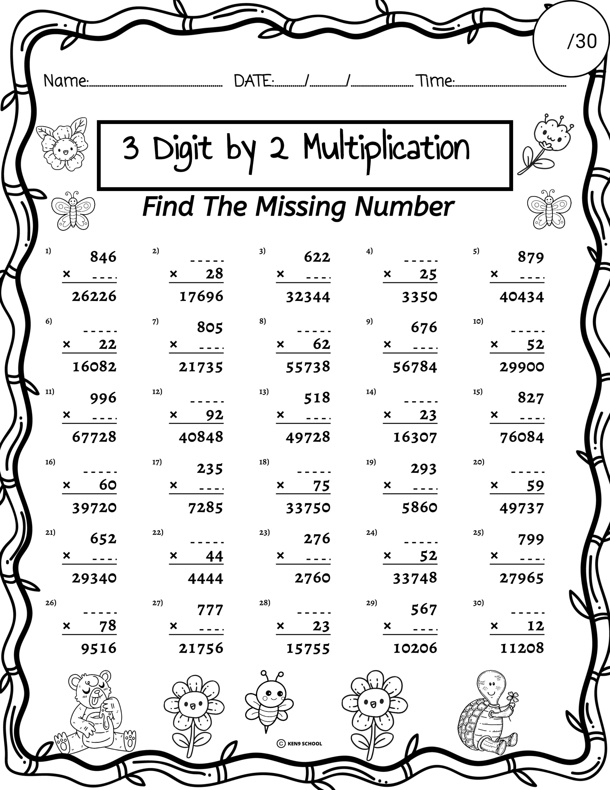3 digit by 2 digit multiplication