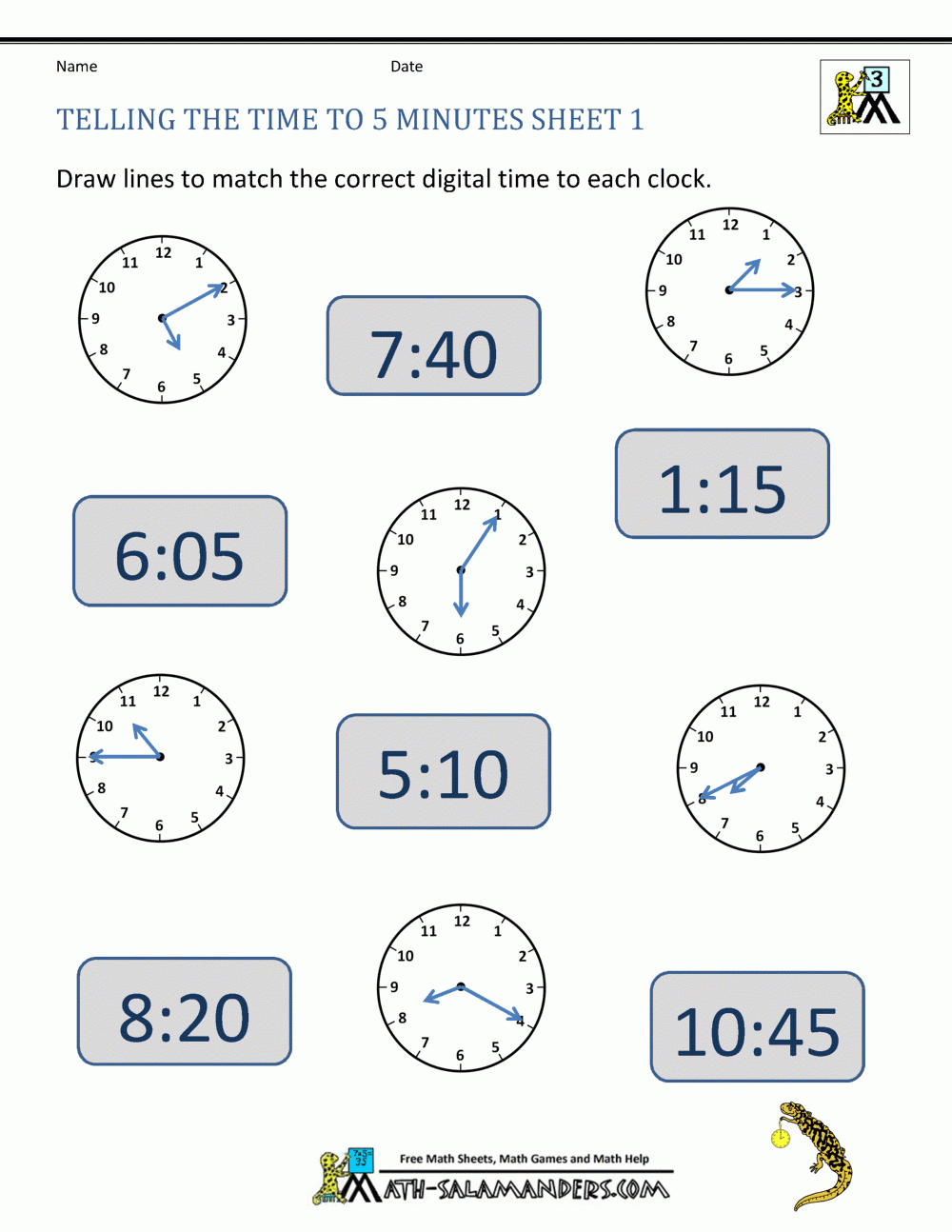 Telling Time To 5 Minutes Worksheets Worksheets Library Telling Time To 5 Minutes Worksheets Worksheets Library
