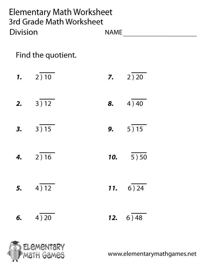 division for 3rd graders worksheets