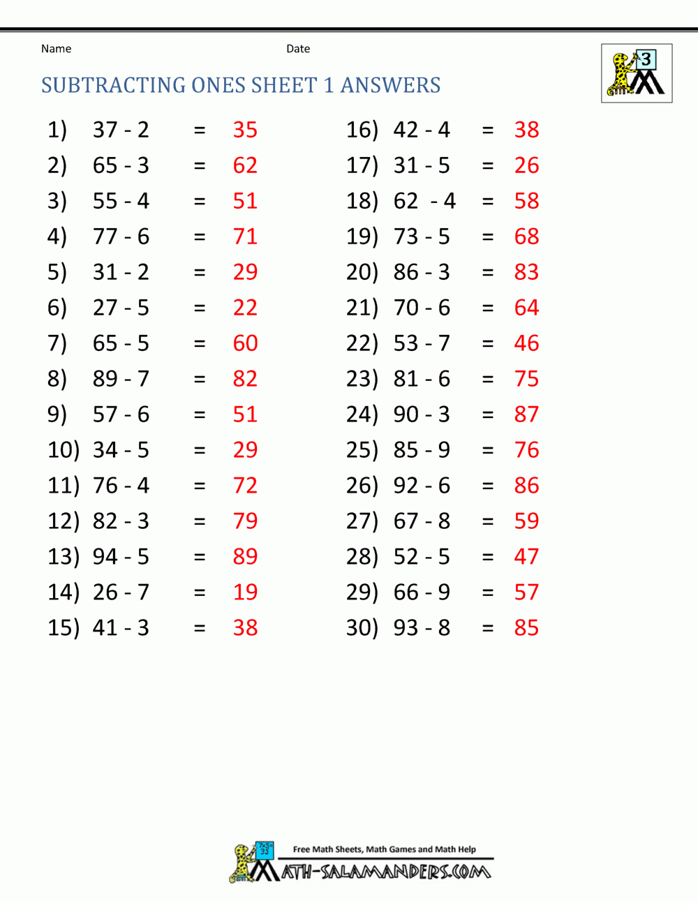 3rd grade subtraction worksheets