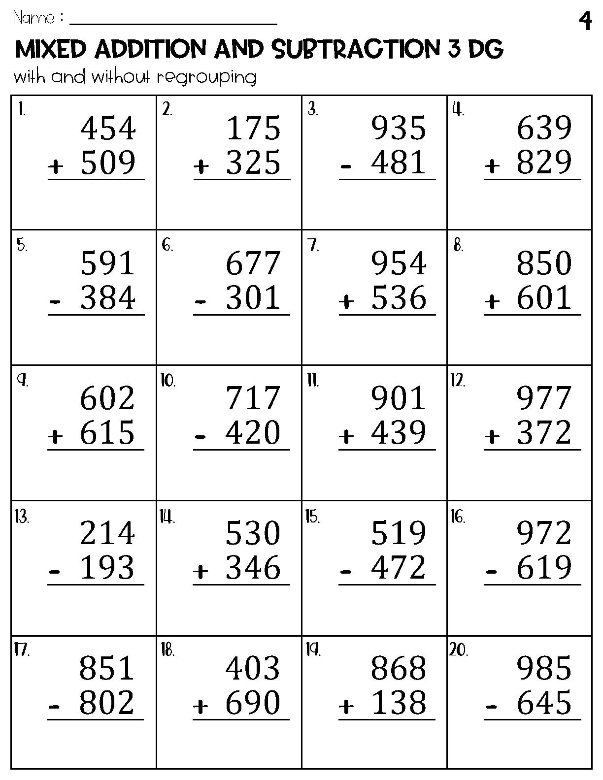 Three Digit Mixed Addition And Subtraction With And Without Regrouping Worksheets Etsy