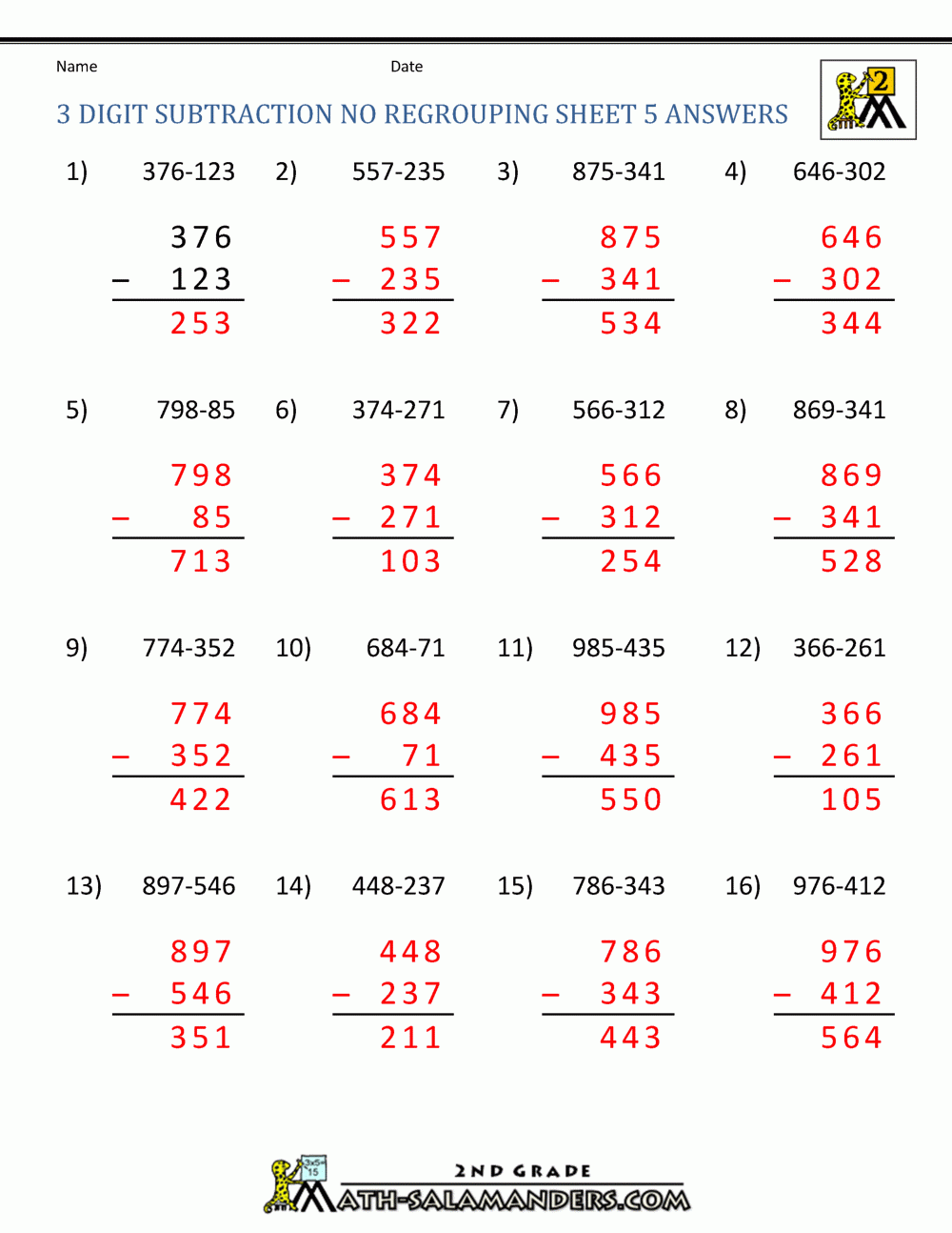 double digit subtraction without regrouping