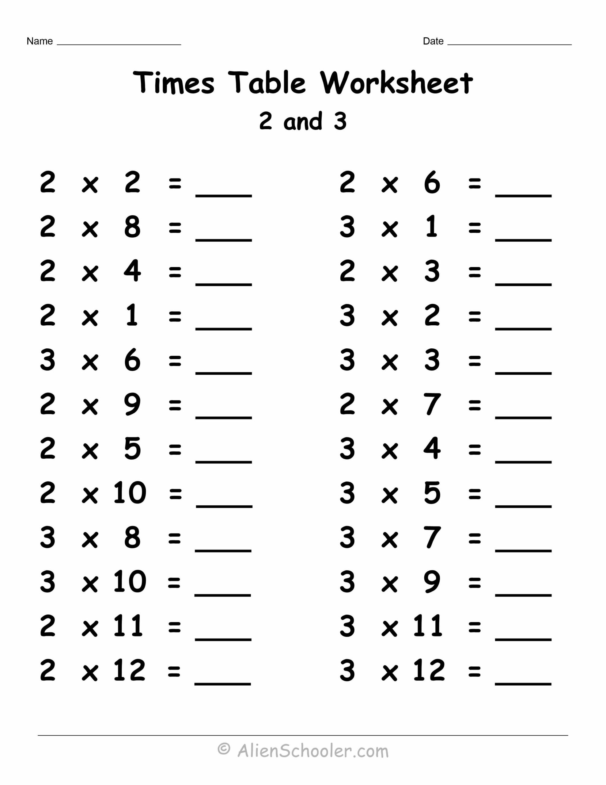 Times Table 2 And 3 Worksheet Printable And Live Worksheets Alien Schooler