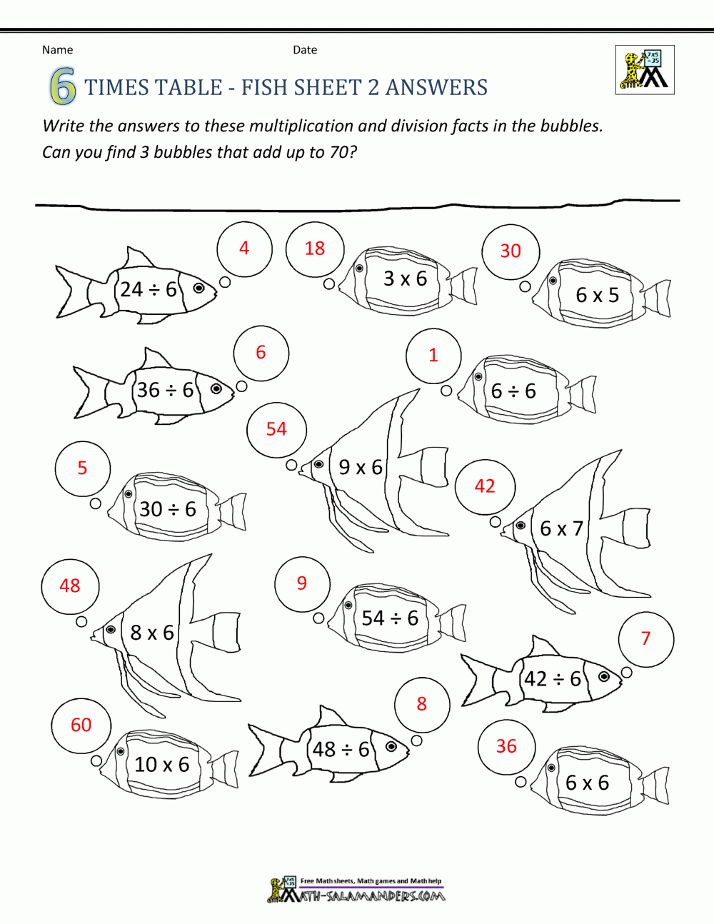 6 times table worksheet