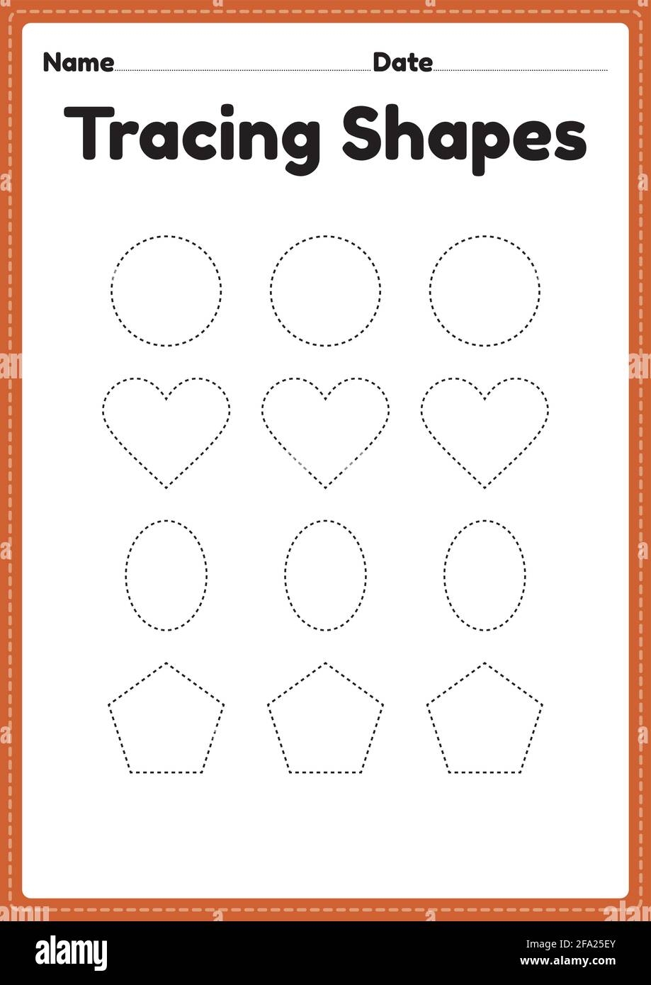 Tracing Shapes Worksheet For Kindergarten And Preschool Kids For Handwriting Practice And Educational Activities In A Printable Page Illustration Stock Vector Image Art Alamy
