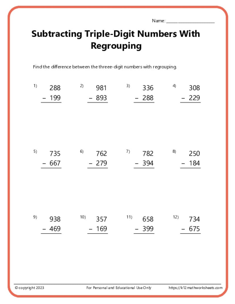 three digit addition and subtraction with regrouping