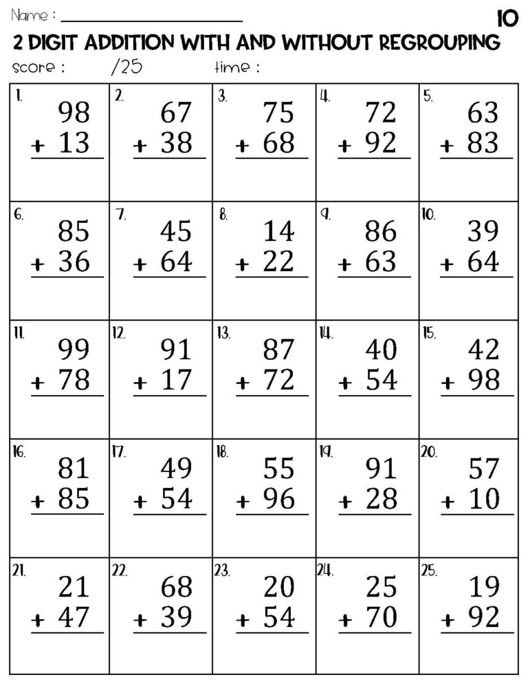 Two Digit Addition With And Without Regrouping Worksheets Etsy