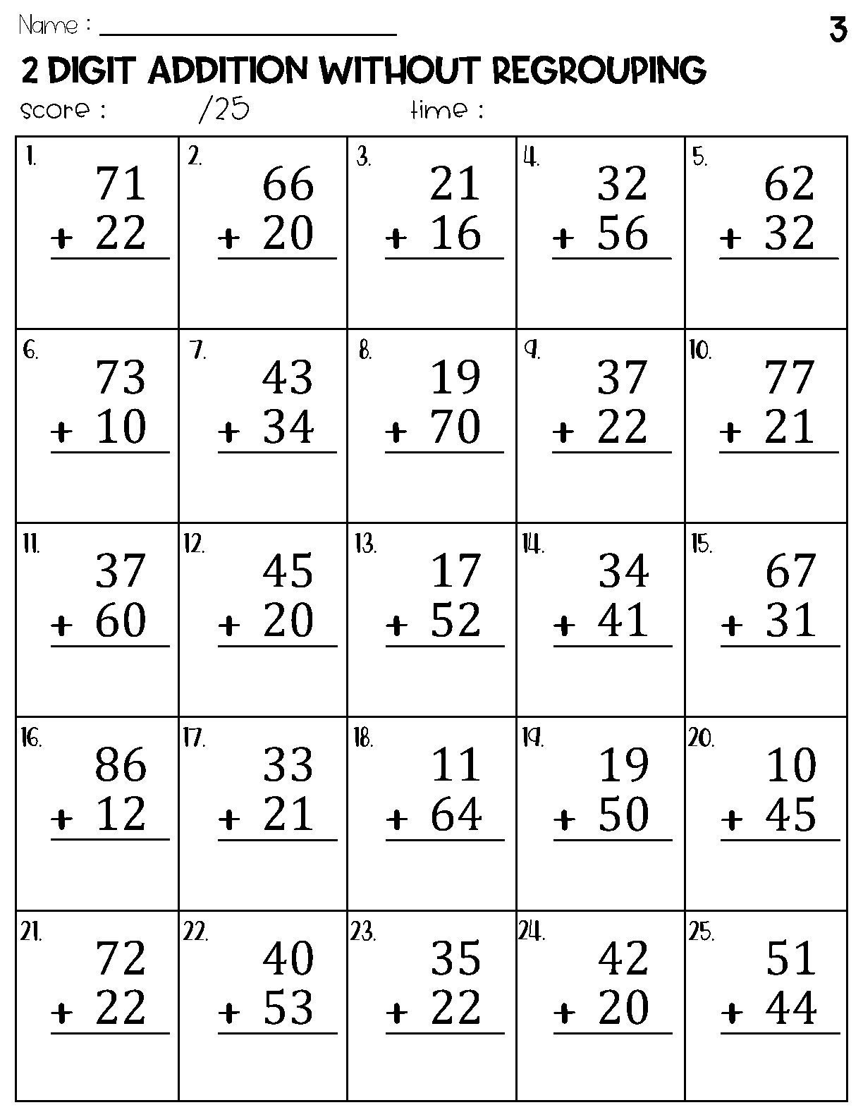 Two Digit Addition Without Regrouping Worksheets Etsy