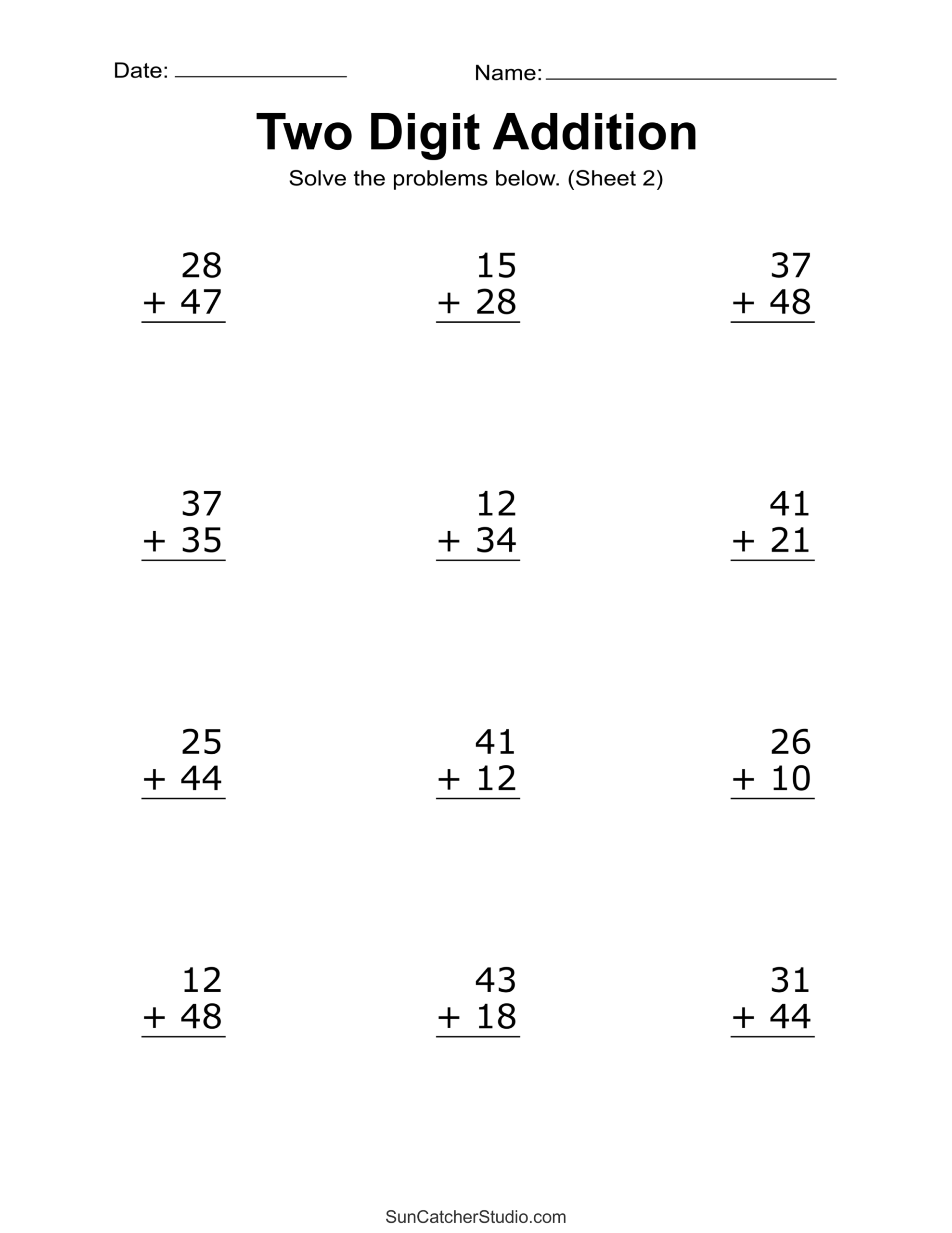 Two Digit Addition Worksheets Printable 2 Digit Problems Free Printables Lettering SVG Files Tools Apps