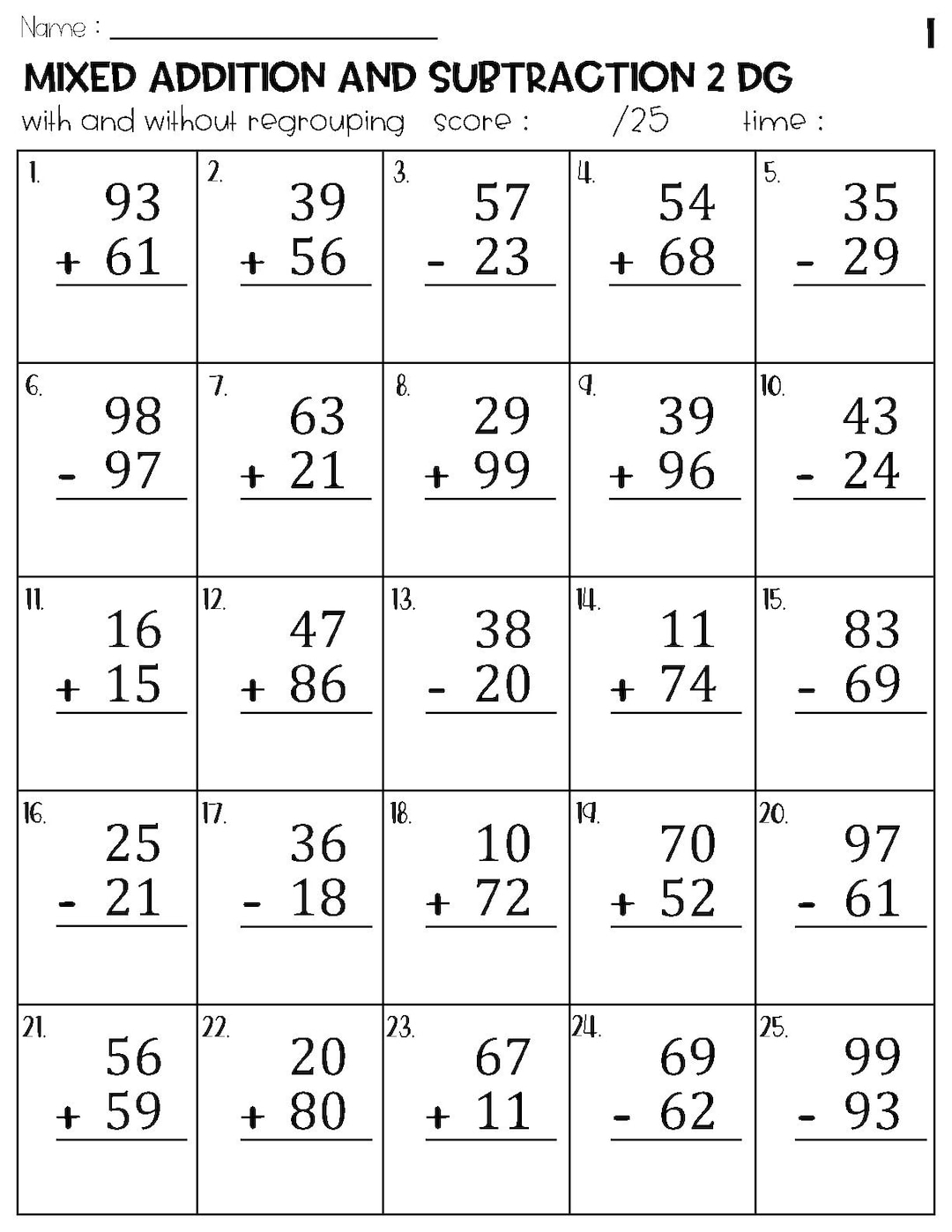 Two Digit Mixed Addition And Subtraction With And Without Regrouping Worksheets Etsy Two Digit Mixed Addition And Subtraction With And Without Regrouping Worksheets Etsy