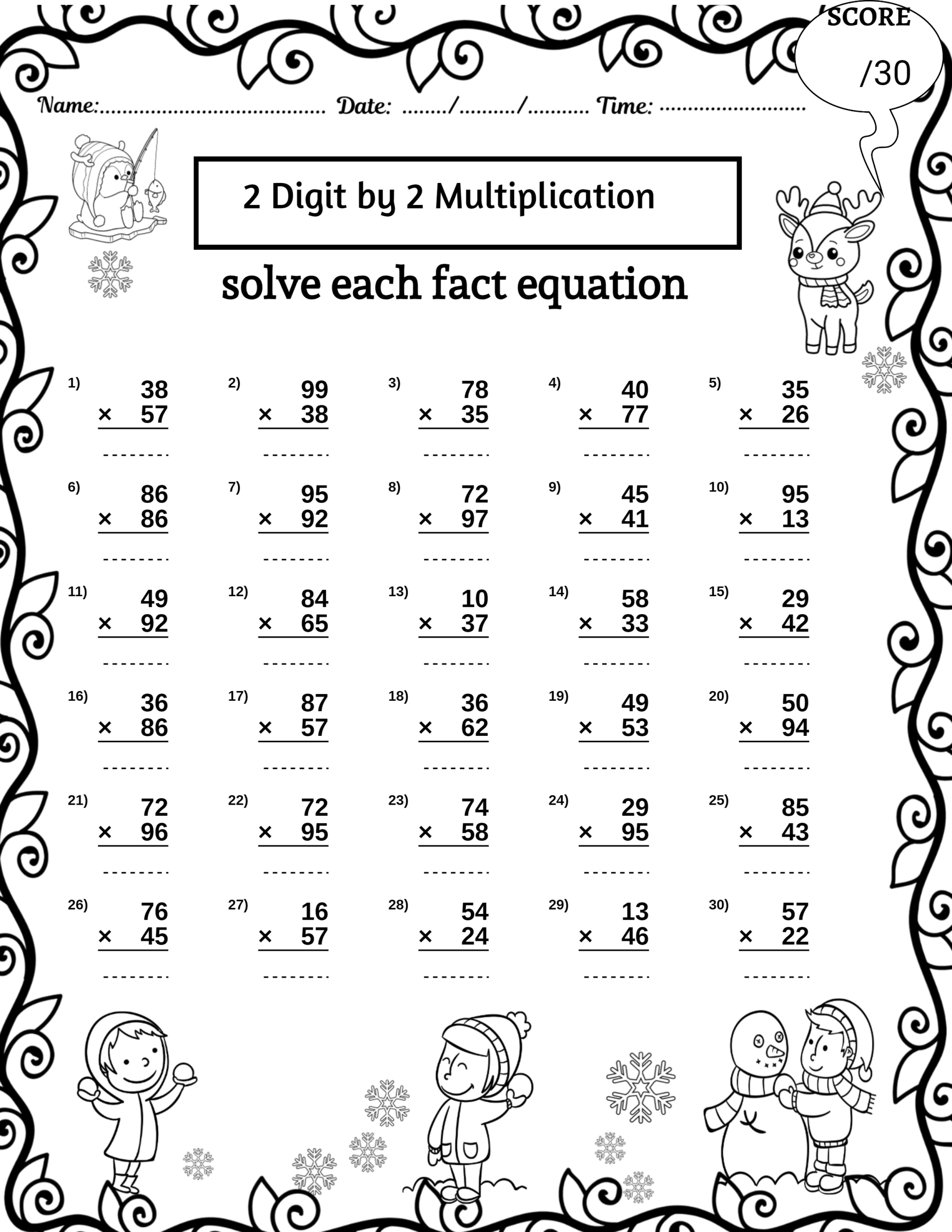 Winter 2 Digit By 2 Digit Multiplication Worksheets Missing Numbers Worksheets Made By Teachers