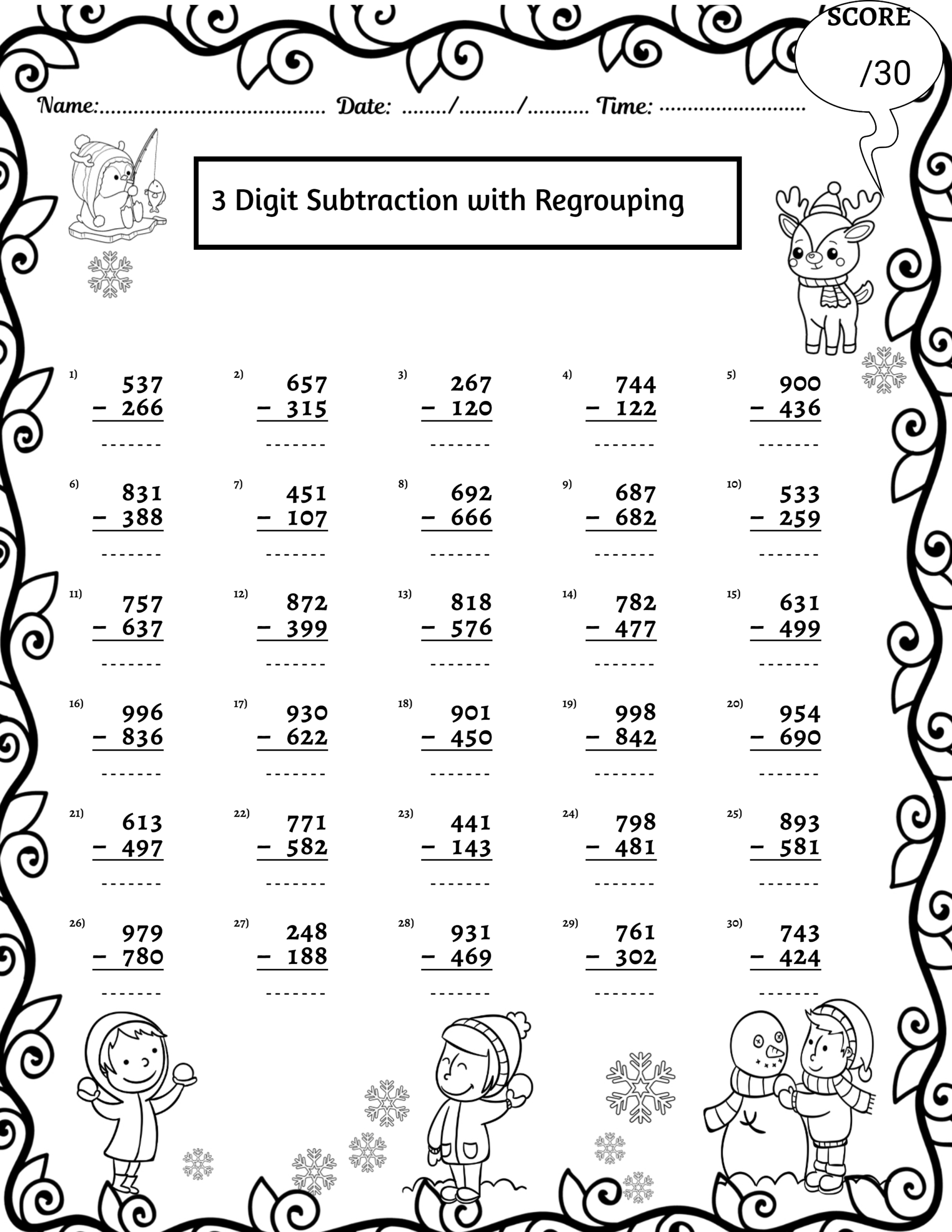 3 digit addition and subtraction with regrouping