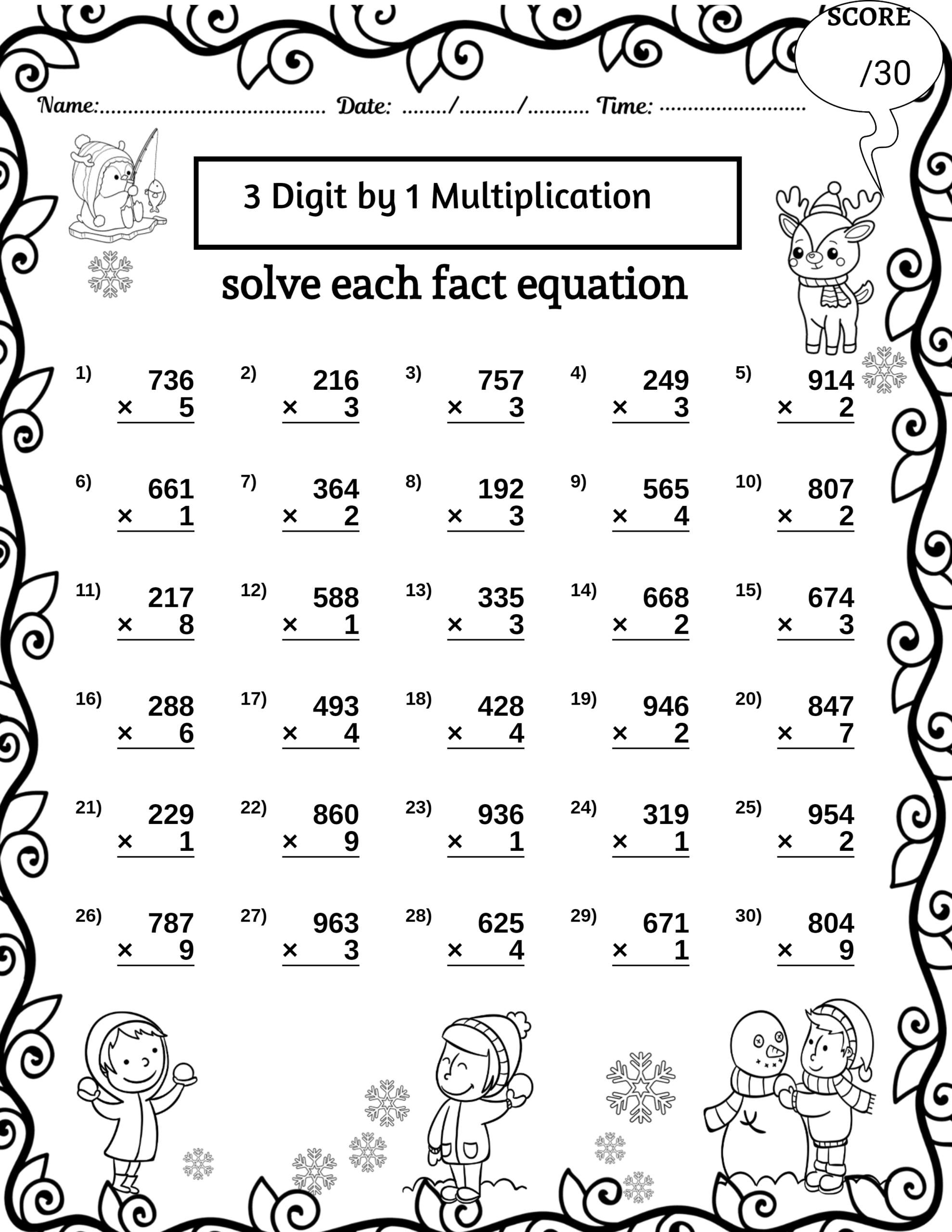 Winter 3 Digit By 1 Digit Multiplication Division Missing Numbers Worksheets Made By Teachers