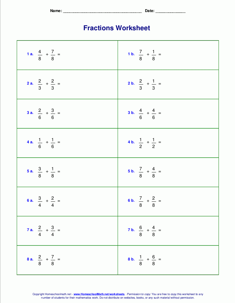 Worksheets For Fraction Addition Worksheets For Fraction Addition
