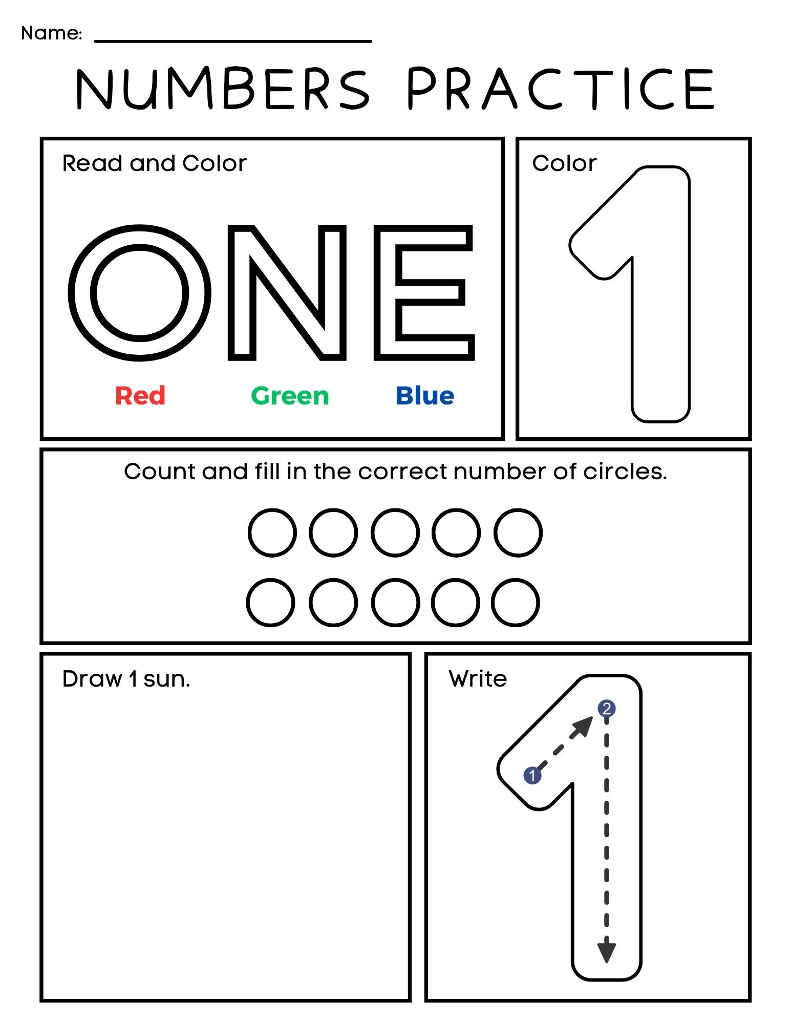 1 10 number practice sheet