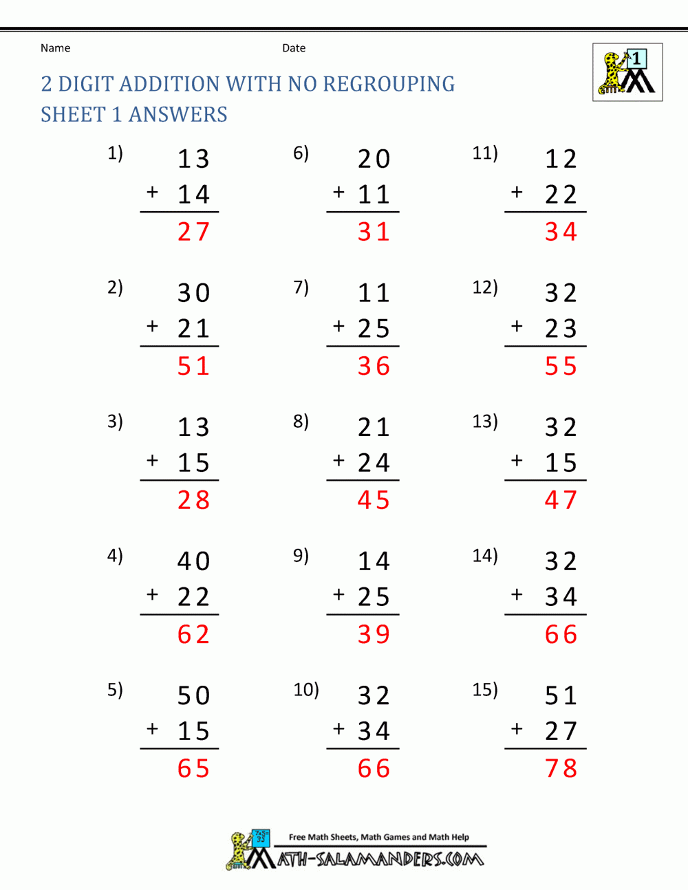 2 Digit Addition Without Regrouping 2 Digit Addition Without Regrouping