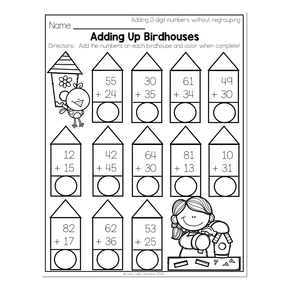 2nd Grade Math Worksheets 2 Digit Addition Without Regrouping Adding Up Birdhouses Lucky Little Learners 2nd Grade Math Worksheets 2 Digit Addition Without Regrouping Adding Up Birdhouses Lucky Little Learners