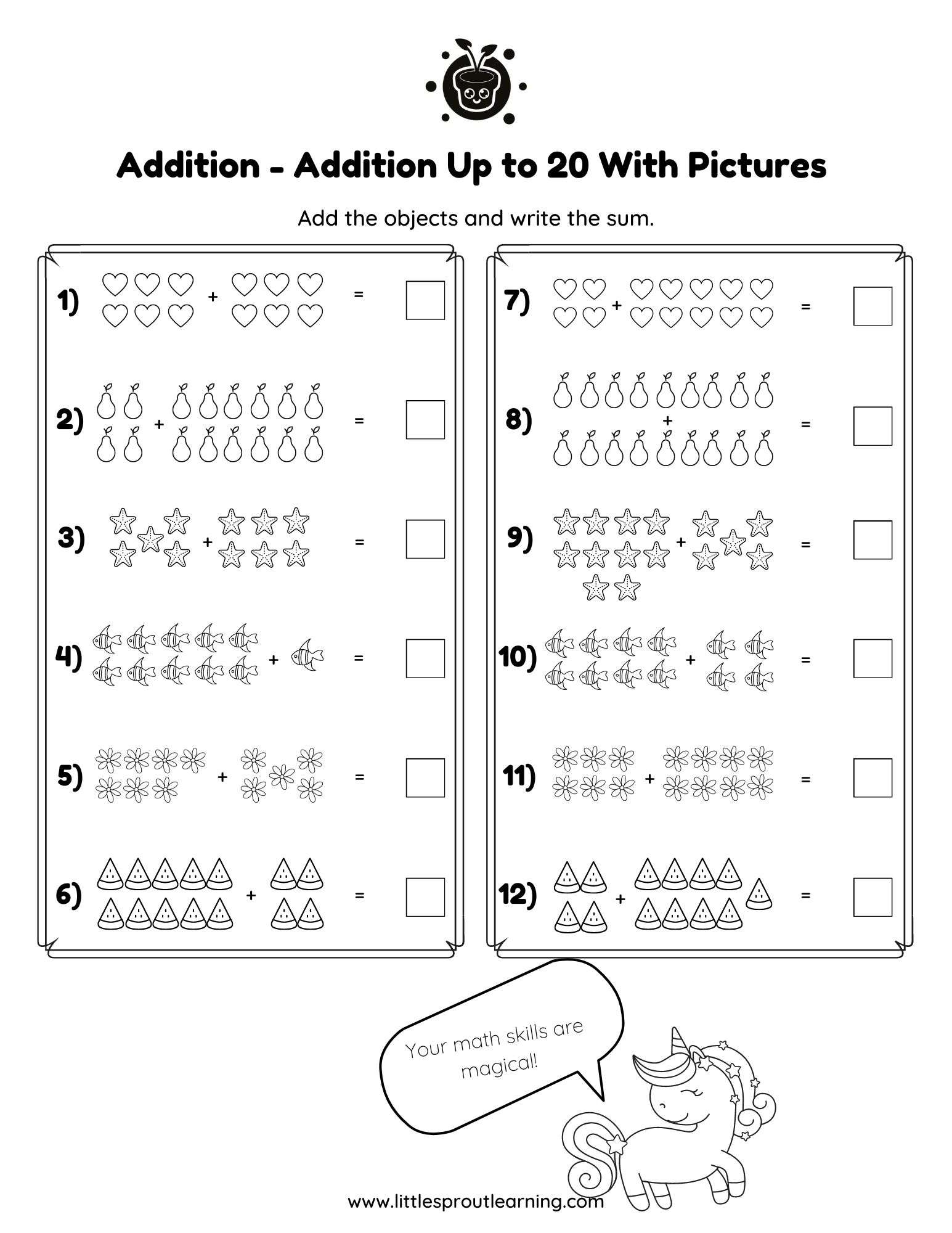 Addition With Pictures Up To 20 Little Sprout Art