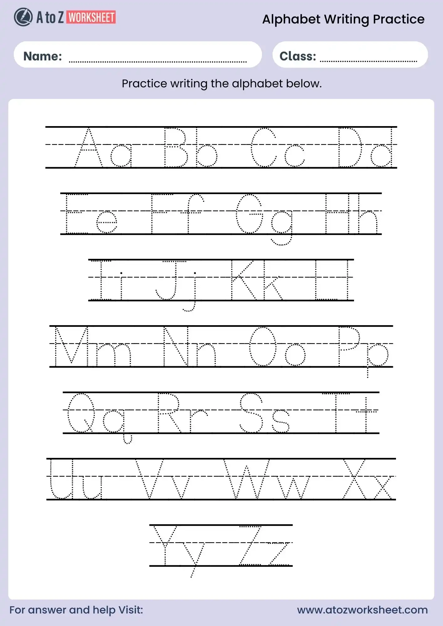 Alphabet Writing Practice Worksheets A To Z Worksheet