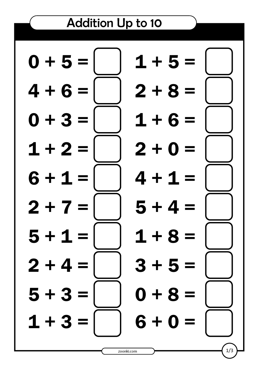 addition to 10 worksheets