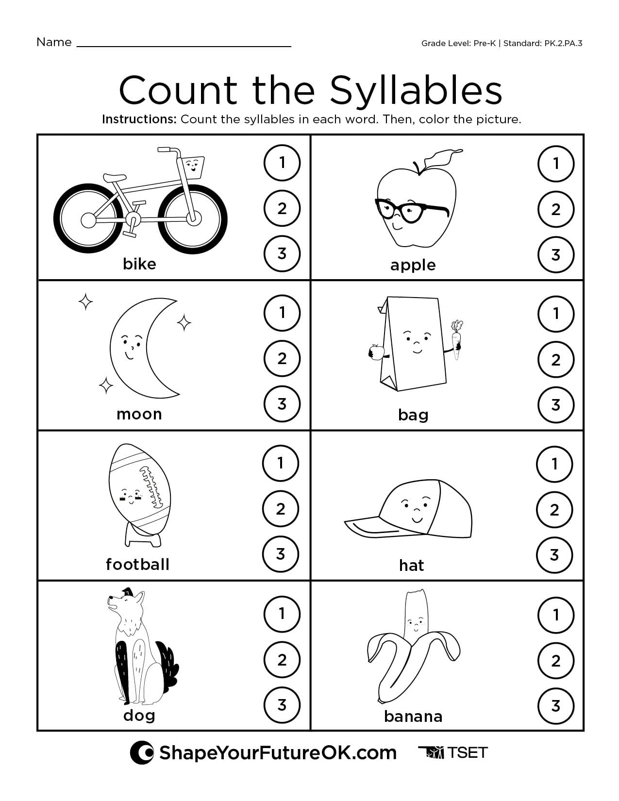 counting syllables worksheet