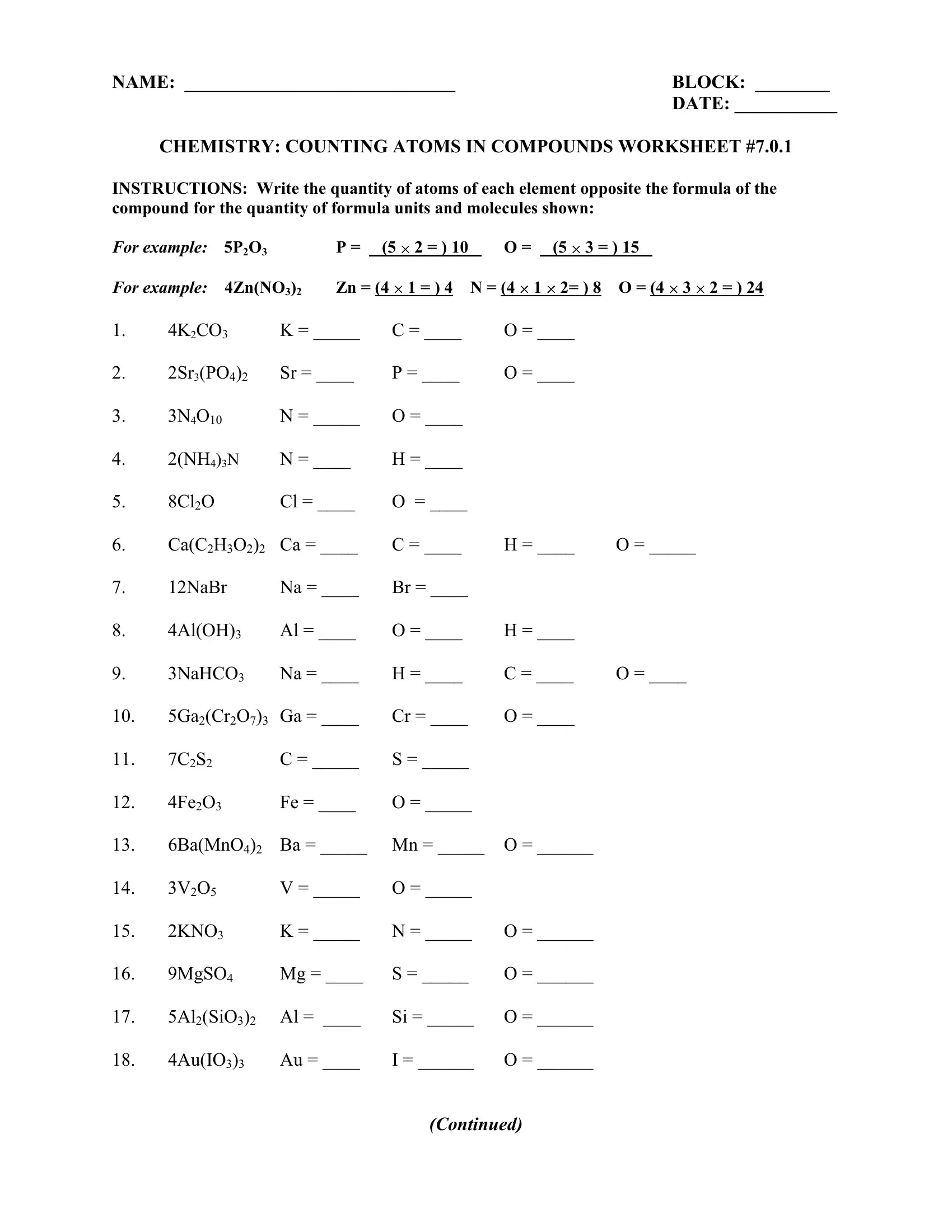 Counting Atoms Compounds Worksheet PDF Form FormsPal