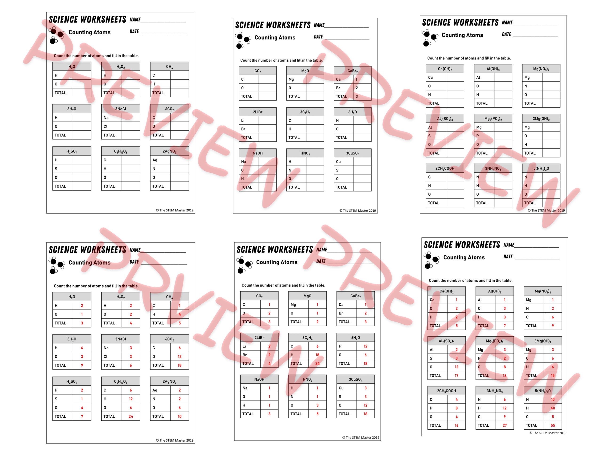 Counting Atoms Worksheets Teaching Resources