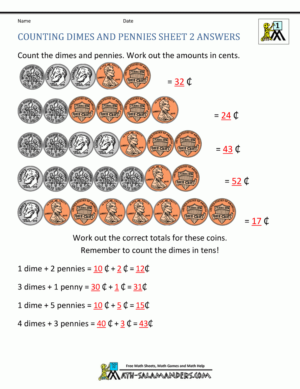 Counting Money Worksheets 1st Grade